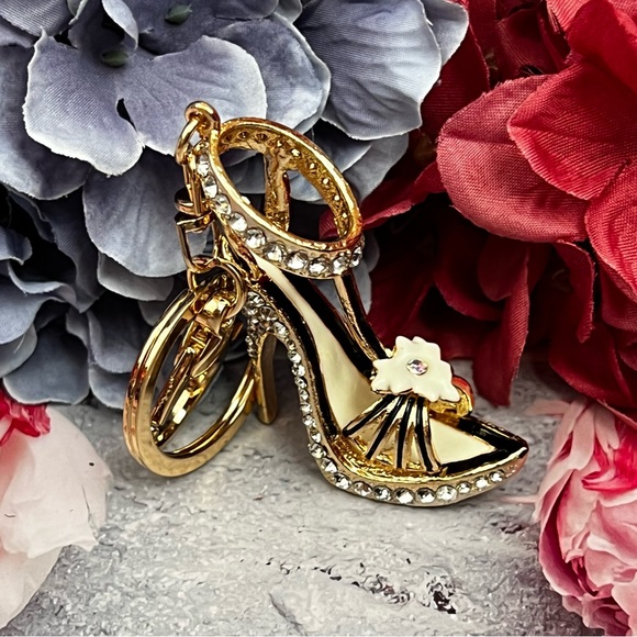 Stunning Gold & Silver Crystal High Heel Shoe Keychain Charm - Picture 2 of 16